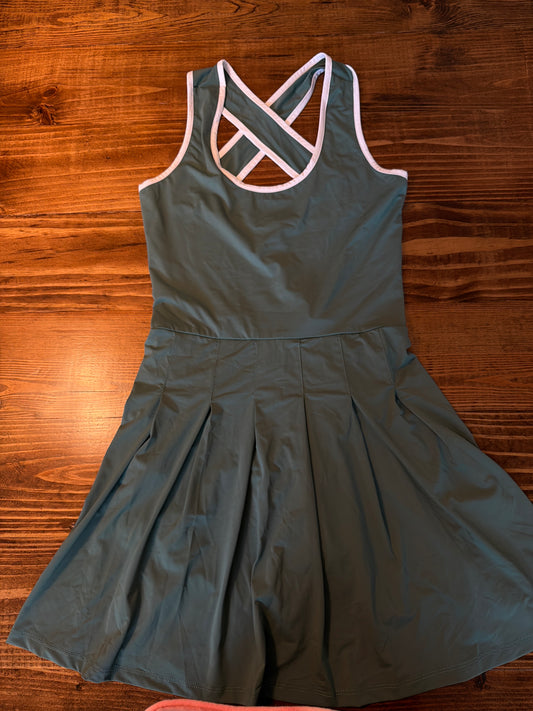S Green Workout Dress With Spandex Shorts