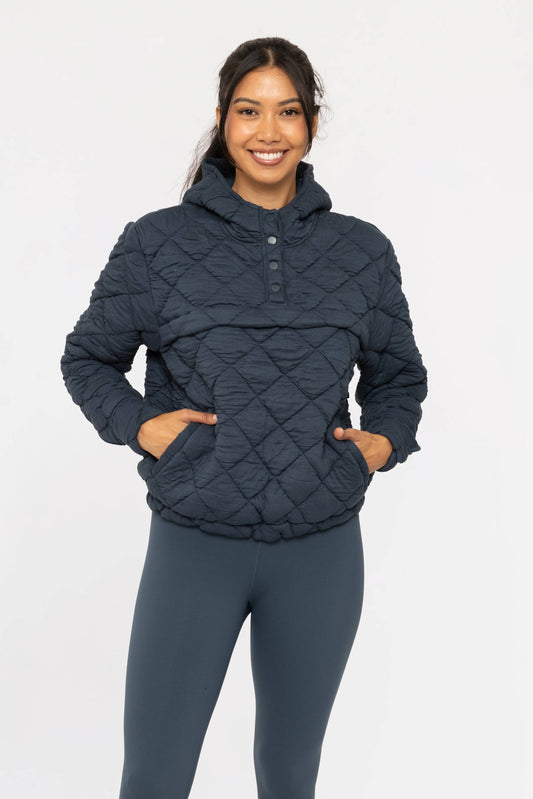 Quilted Fleece Pullover Hoodie