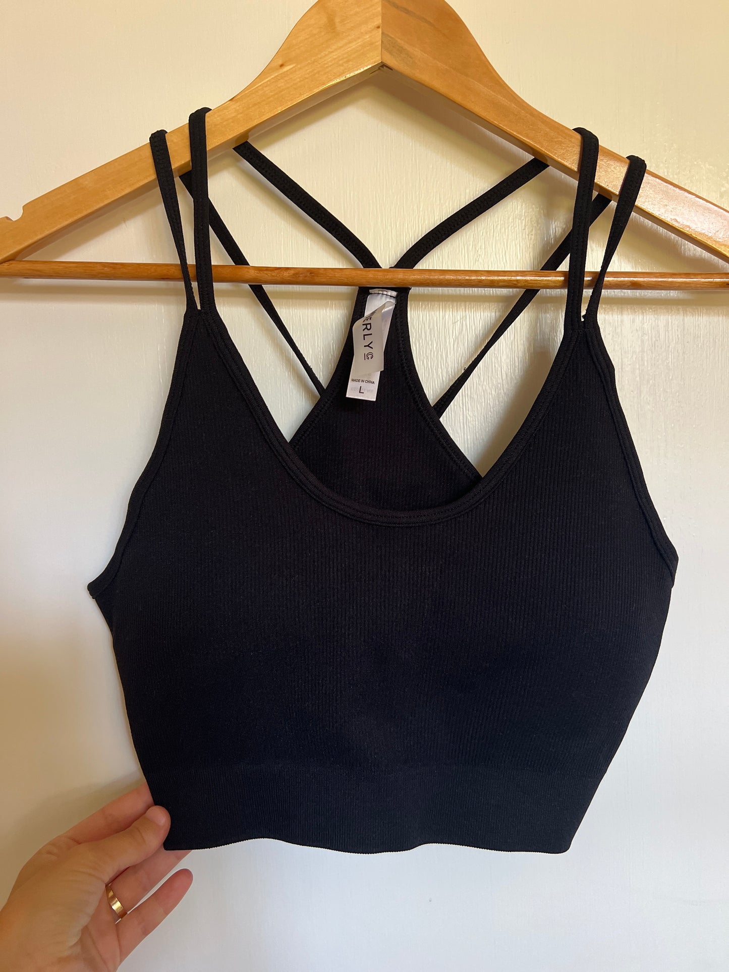 Size L Black Ribbed Bra