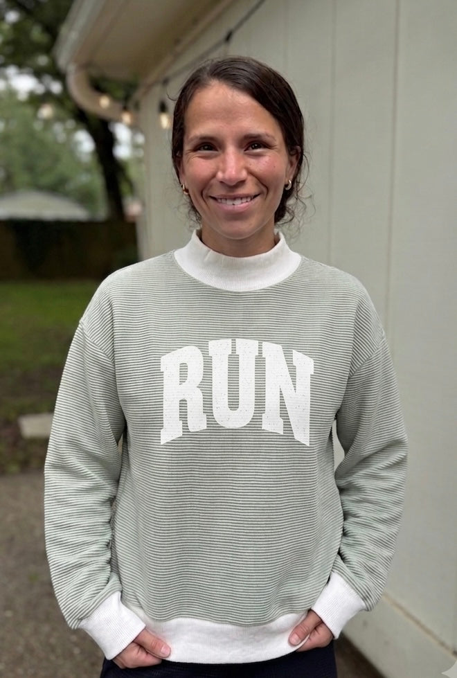 Run Striped Mock Neck Sweatshirt