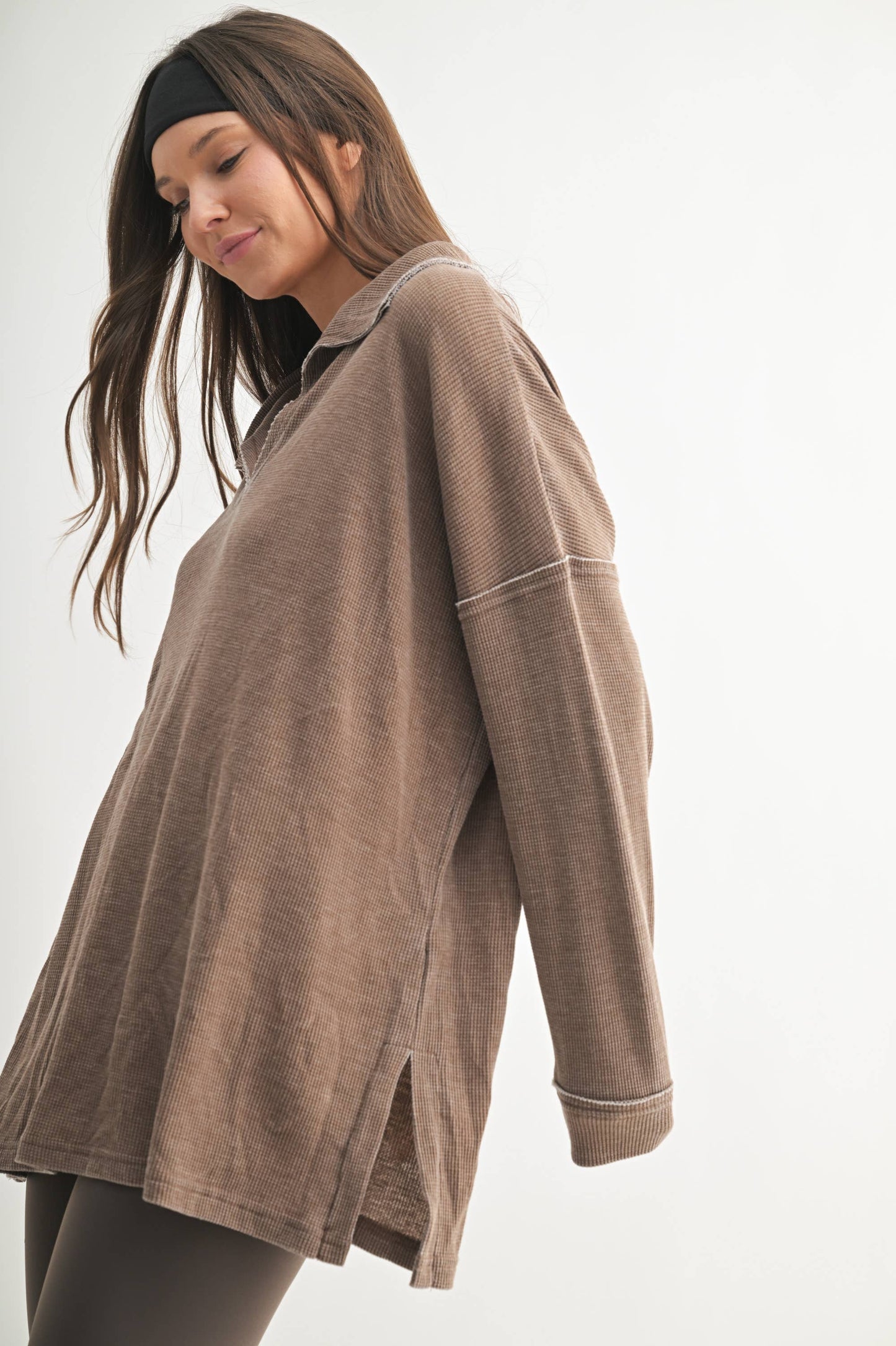 Waffle Knit Oversized Long Sleeve